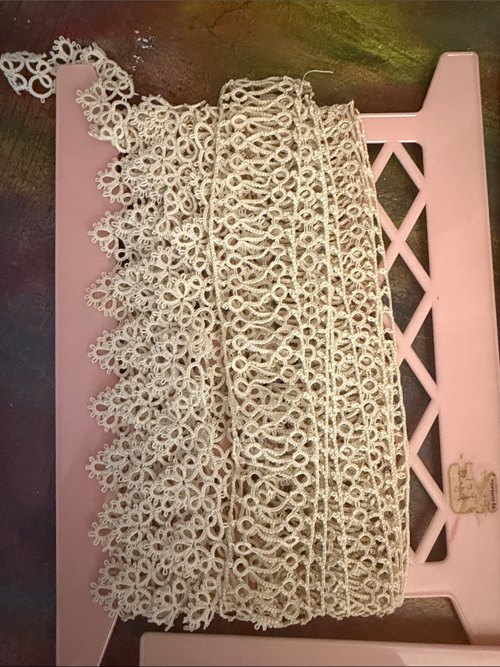 Ivory Lace Trim Bundle Vintage Antique wrapped on 3 pink spool set - Picture 3 of 8